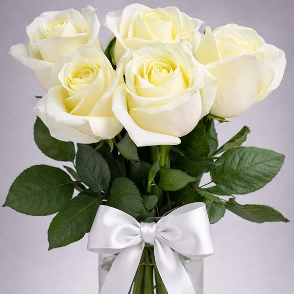 Букет из белых роз 50 см под ленту
